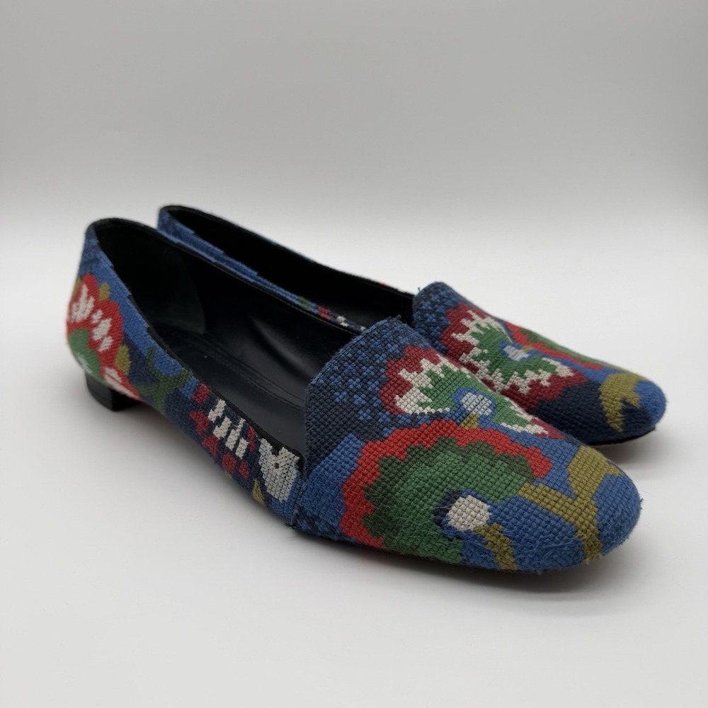 Tory Burch Women's Floral Needlepoint Multicolor Loafers Boho Grannycore Size 10